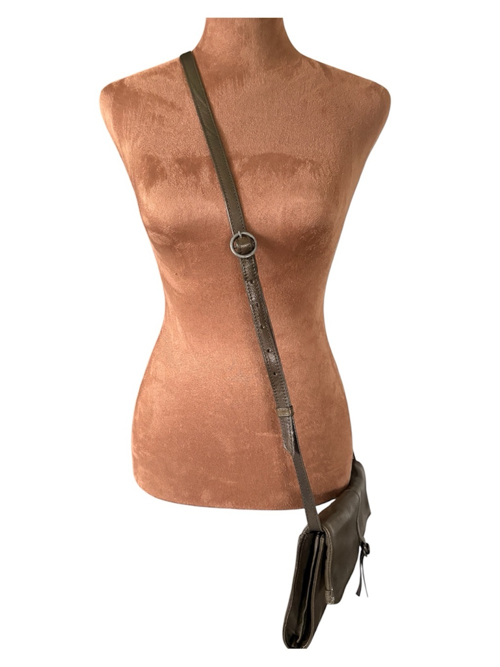 Lucky Brand Genuine Leather Foldover Crossbody Clutch Olive Taupe